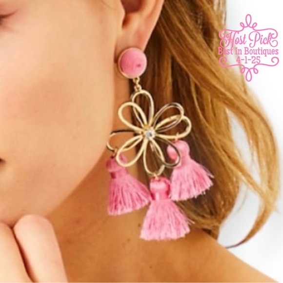 LILLY PULITZER Earrings Come On Clover Conch Shell Pink Gold Flower Crystal NWT - Picture 1 of 7